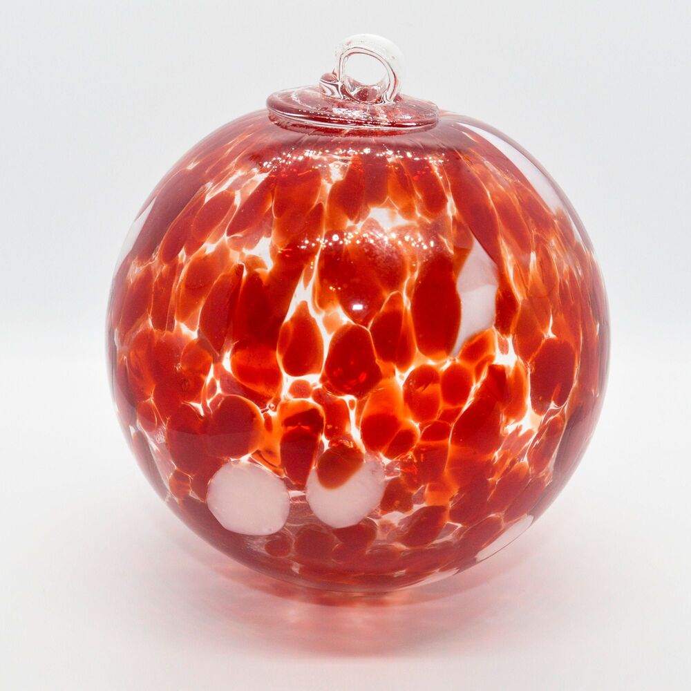 2 Sisters Artisan Glass 4" Red & White Speckled Blown Glass Ornament